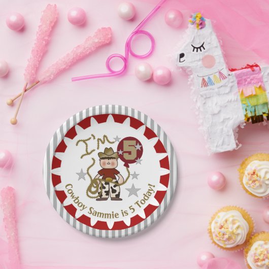 Aangepaste cowboy 5th Birthday Paper-Borden Papieren Bordje (Feest)