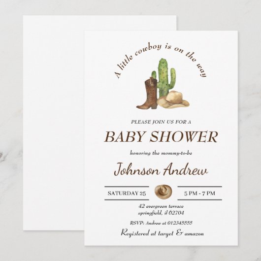 Aangepaste Cowboy Baby shower Uitnodiging (Voorkant / Achterkant)