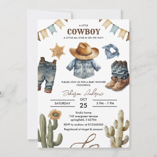 Aangepaste Cowboy Baby shower Uitnodiging (Voorkant)