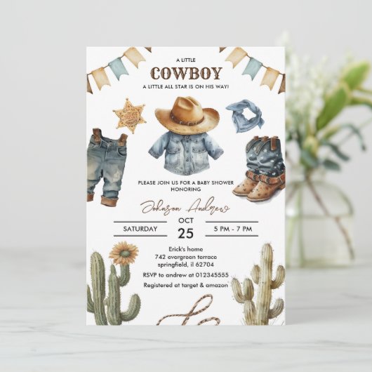 Aangepaste Cowboy Baby shower Uitnodiging (Staand voorkant)