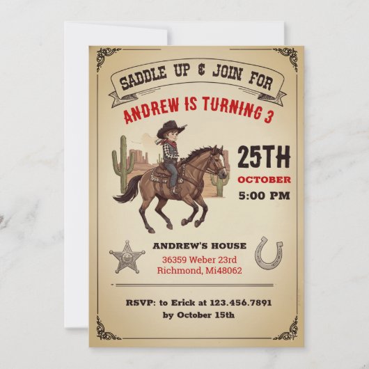 Aangepaste Cowboy Country Wild West Verjaardagsfee Kaart (Voorkant)