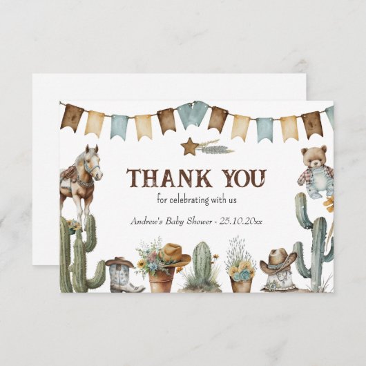 Aangepaste Cowboy Dank u afdrukbare Kaart (Voorkant / Achterkant)