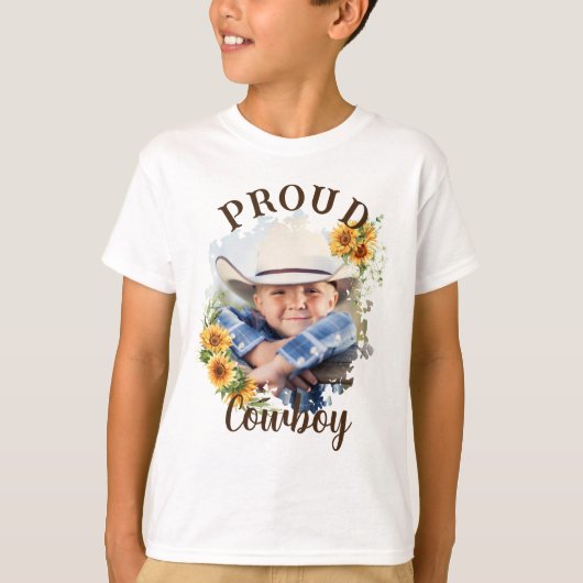 Aangepaste cowboy fototekst zonnebloem accent t-shirt (Voorkant)