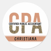 Aangepaste CPA Certified Public Accountant Leopard Ronde Sticker (Voorkant)