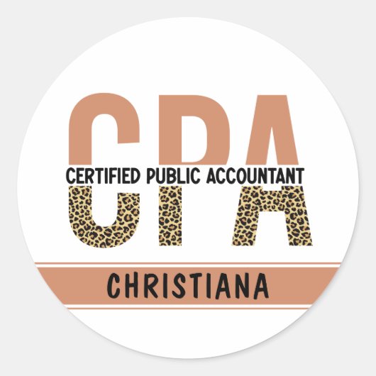 Aangepaste CPA Certified Public Accountant Leopard Ronde Sticker (Voorkant)