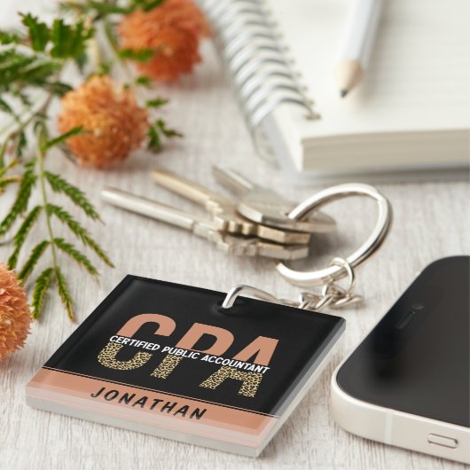 Aangepaste CPA Certified Public Accountant Leopard Sleutelhanger (Voorkant Rechts)