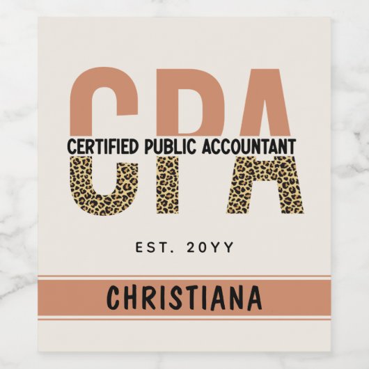 Aangepaste CPA Certified Public Accountant Leopard Wijn Etiket (Enkel label)