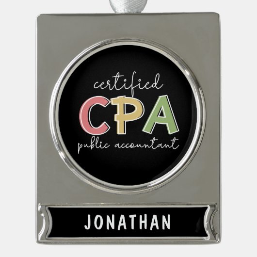 Aangepaste CPA Certified Public Accountant Verzilverd Banner Ornament (Voorkant)