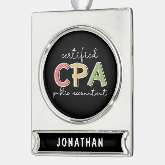 Aangepaste CPA Certified Public Accountant Verzilverd Banner Ornament (Links)
