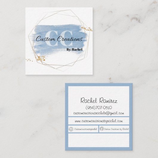 Aangepaste creaties door Rachel Vierkante Visitekaartje (Voorkant / Achterkant)