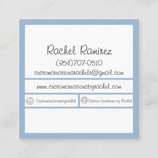 Aangepaste creaties door Rachel Vierkante Visitekaartje (Achterkant)