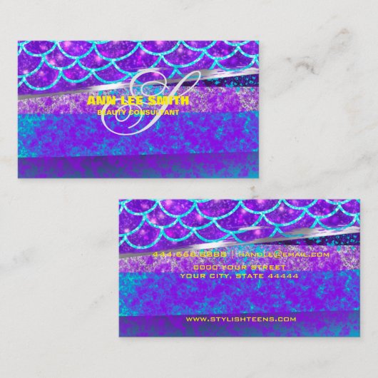 Aangepaste Creëer Kleurrijke Blauwe Zeemeermin Gep Visitekaartje (Voorkant / Achterkant)