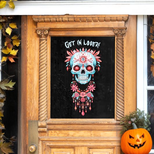 Aangepaste Creepy Blue Pink Halloween Sugar Skull Raamsticker