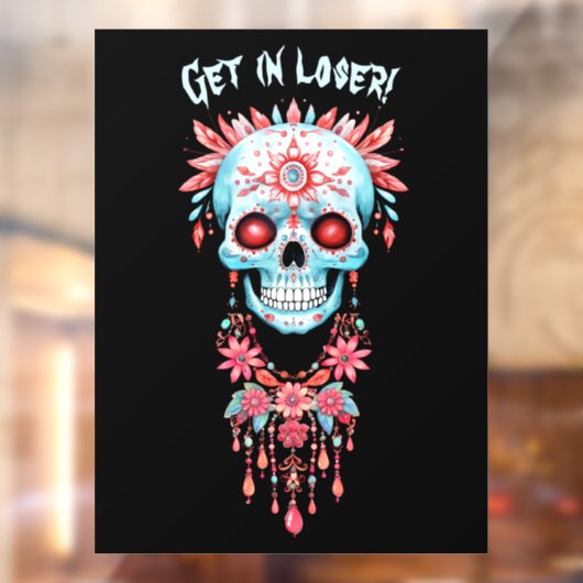 Aangepaste Creepy Blue Pink Halloween Sugar Skull Raamsticker (Vel 2)