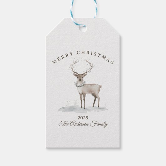 Aangepaste crème wit rendier kerstcadeau cadeaulabel (Voorkant)