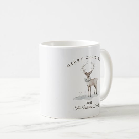 Aangepaste crème wit rendier kerstcadeau koffiemok (Voorkant rechts)