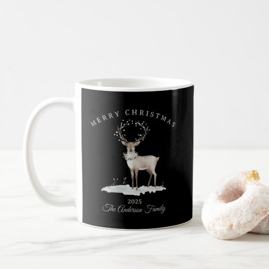 Aangepaste crème wit rendier kerstcadeau koffiemok (Met donut)