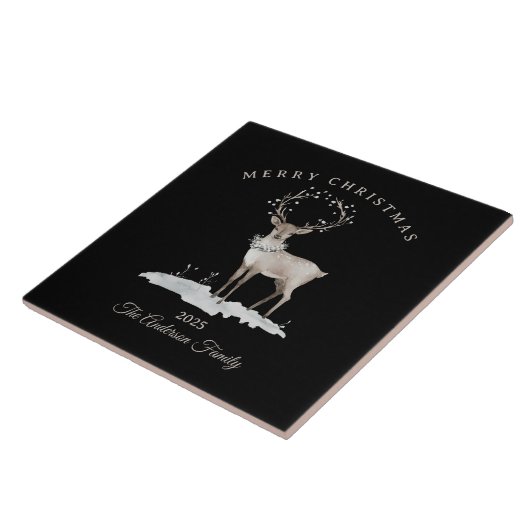 Aangepaste crème wit rendier kerstcadeau tegeltje (Zijkant)