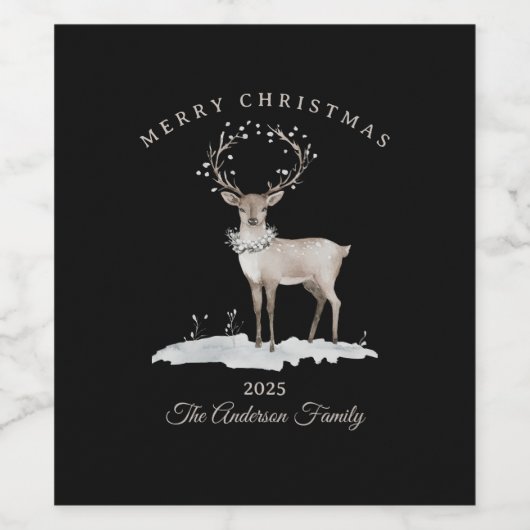 Aangepaste crème wit rendier kerstcadeau wijn etiket (Enkel label)