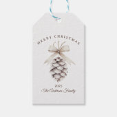 Aangepaste crème witte pinecone kerst natuur cadeaulabel (Voorkant)