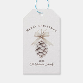Aangepaste crème witte pinecone kerst natuur cadeaulabel