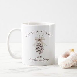 Aangepaste crème witte pinecone kerstcadeau koffiemok