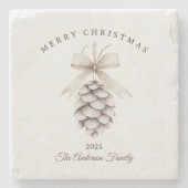 Aangepaste crème witte pinecone kerstcadeau stenen onderzetter (Voorkant)