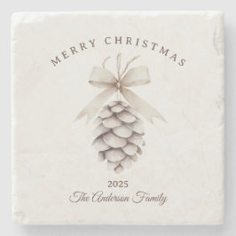Aangepaste crème witte pinecone kerstcadeau stenen onderzetter