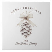 Aangepaste crème witte pinecone kerstcadeau tegeltje (Voorkant)