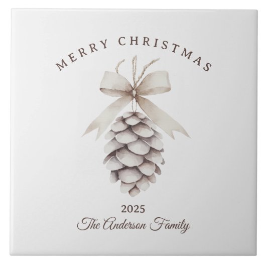 Aangepaste crème witte pinecone kerstcadeau tegeltje (Voorkant)