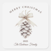 Aangepaste crème witte pinecone kerstcadeau vierkante sticker (Voorkant)