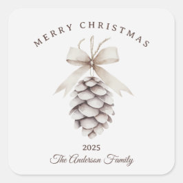 Aangepaste crème witte pinecone kerstcadeau vierkante sticker