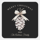 Aangepaste crème witte pinecone kerstcadeau vierkante sticker (Voorkant)