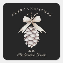Aangepaste crème witte pinecone kerstcadeau vierkante sticker