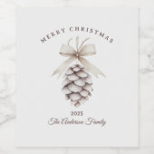 Aangepaste crème witte pinecone kerstcadeau wijn etiket (Enkel label)