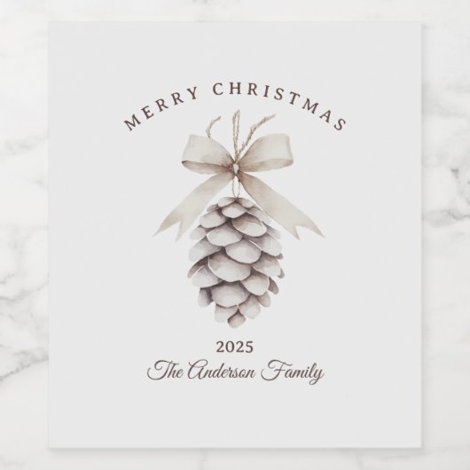 Aangepaste crème witte pinecone kerstcadeau wijn etiket (Enkel label)