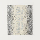 Aangepaste Crème & Zilveren Glitter Bruiloftsfotoc Wandkleed (Voorkant)