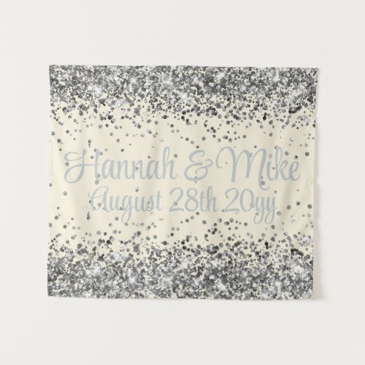 Aangepaste Crème & Zilveren Glitter Bruiloftsfotoc Wandkleed (Voorkant (horizontaal))