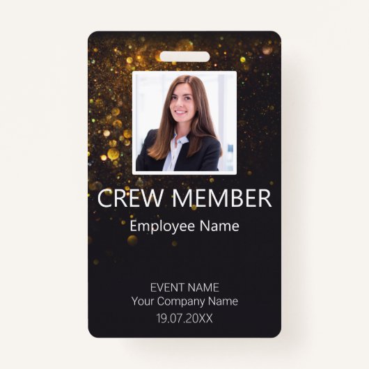 Aangepaste Crew Member Barcode Event Glitter Badge (Voorkant)