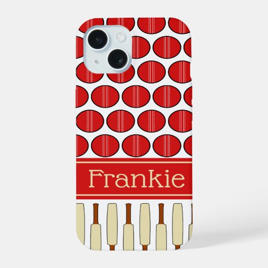 Aangepaste cricket-naam iPhone 15 case (Achterkant)