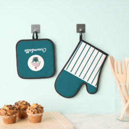 Aangepaste Crisp Gestreepte Cupcake Bakkerij Ovenwant & Pannenlap Set