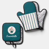 Aangepaste Crisp Gestreepte Cupcake Bakkerij Ovenwant & Pannenlap Set (Voorkant / Achterkant)