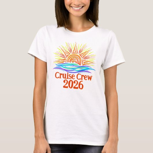 Aangepaste Cruise Crew Zon en Golven T-shirt (Voorkant)