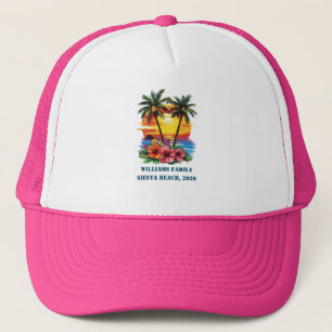 Aangepaste cruise roze palmbomenstrand familiebije trucker pet