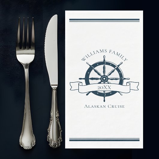Aangepaste cruise scheeps marineblauwe stuurwiel servet