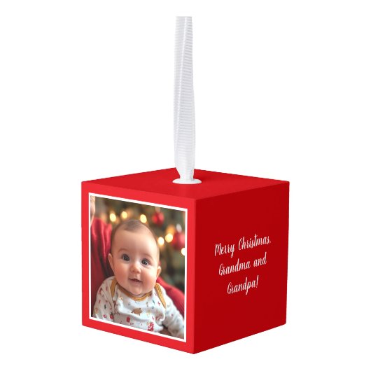 Aangepaste Cube Kerst Ornament Foto Aangepaste tek (Achter hoekig)