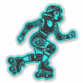Aangepaste-Cut Vinyl Sticker: Roller Girl (Cyaan) Sticker (Voorkant)