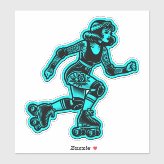 Aangepaste-Cut Vinyl Sticker: Roller Girl (Cyaan) Sticker (Vel)