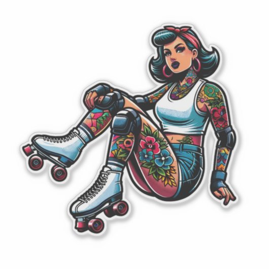 Aangepaste-Cut Vinyl Sticker: Roller Girl Sticker (Voorkant)