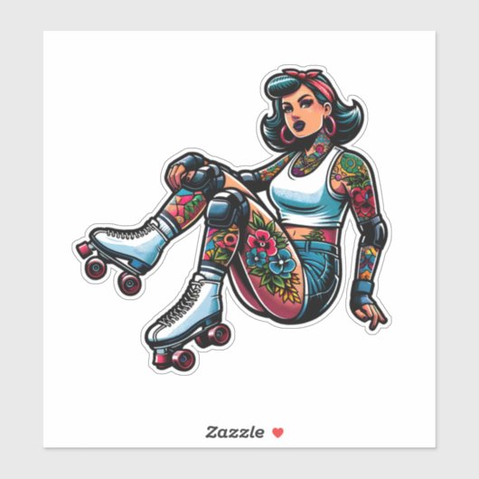 Aangepaste-Cut Vinyl Sticker: Roller Girl Sticker (Vel)